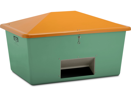 Contenitore per graniglia 1500 l, verde/arancione, con scivolo