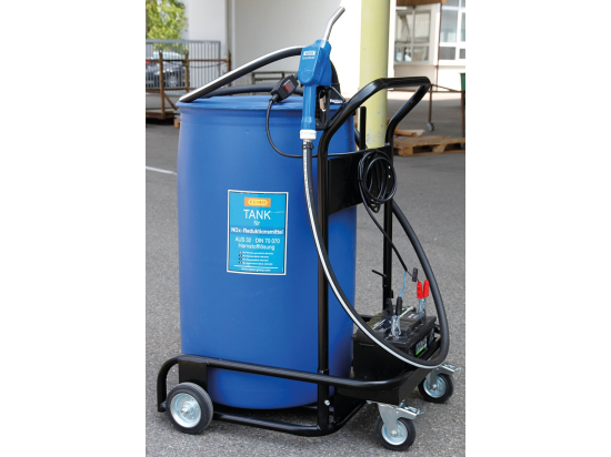 Bluetroll Mobil 12 V, CENTRI SP30, 4 m cable and battery crocodile clips, 4 m hose, automatic nozzle, transport trolley for drums