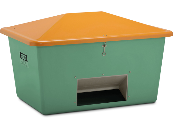 Contenitore per graniglia 1100 l, verde/arancio con scivolo