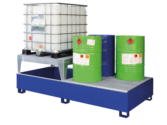 IBC bund made of steel, GS2 AB1, with 1 filling stand, painted, StawaR approval