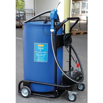 Bluetroll Mobil 12 V, CENTRI SP30, 4 m cable and battery crocodile clips, 4 m hose, automatic nozzle, transport trolley for drums CEM-10781