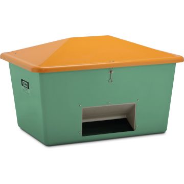 Contenitore per graniglia 1100 l, verde/arancio con scivolo CEM-7442