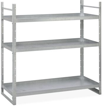Small container shelf for steel hazardous materials depot, 3 tray bottoms, galvanised design, up to 4 height-adjustable storage levels, StawaR approval CEM-11018