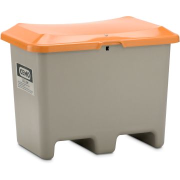 Contenitore in PRFV per graniglia Plus3, 200 l, grigio/arancione, senza scivolo, con aperture per carrelli elevatori CEM-10567